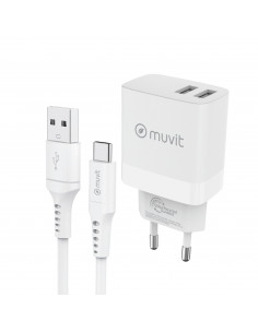 muvit for change pack cargador coche USB 2.4A 12W + cable Lightning MFI  2.4A 1,2m negro